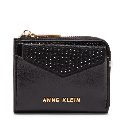 Anne Klein AK 2 Piece Envelope Flap Curved Wallet with Rhinestones, Black
