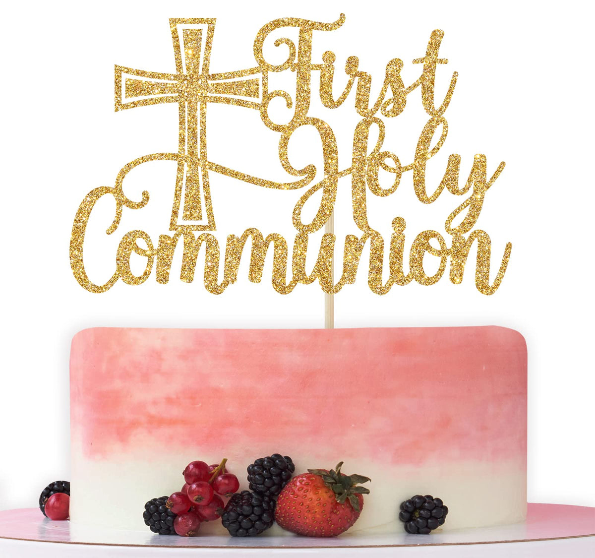 First Holy Communion Cake Topper, Spanish Baptism, First Communion Decoration, Wedding Christening Baby Shower 1st Birthday Party Decorations Gold Glitter