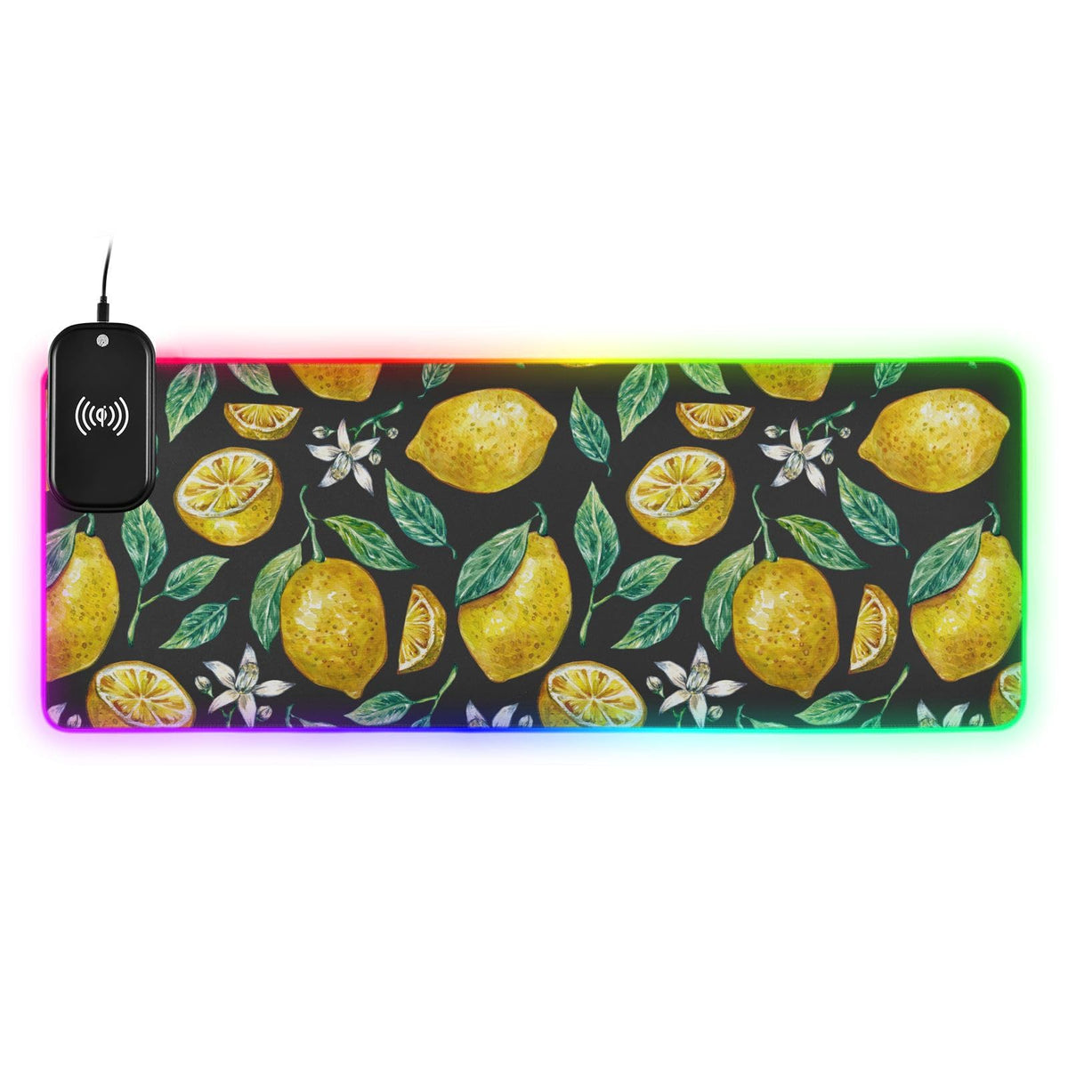 Flowers Leaves Lemon Wireless Charging Mouse Pad for Mobile Phone Extra Large Gaming Mousepad with 13 Lighting Modes Mouse Mat for Office Home Gaming MacBook PC Laptop Desk