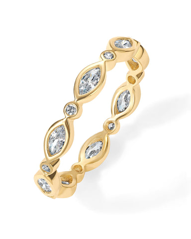 PAVOI 14K Yellow Gold Plated Cubic Zirconia Stackable Ring | Marquise Eternity Band For Women | Plated Gold Stacking Ring | Size 5