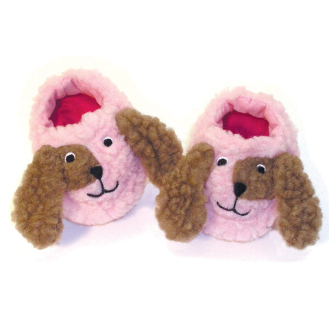 Sophia's Sherpa Puppy Slippers with Embroidered Dog Face and Flappy Ears for 18 Inch Dolls, Pink/Brown