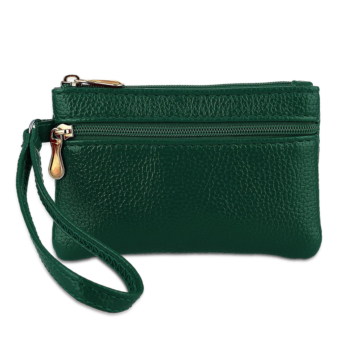 Jeffdad Women's Leather Coin Purse, Small Coin Purse for Women, Small Zipper Coin Purse with Double Zipper Detachable Wrist Strap Coin Purse for Women Coin Purse (green)