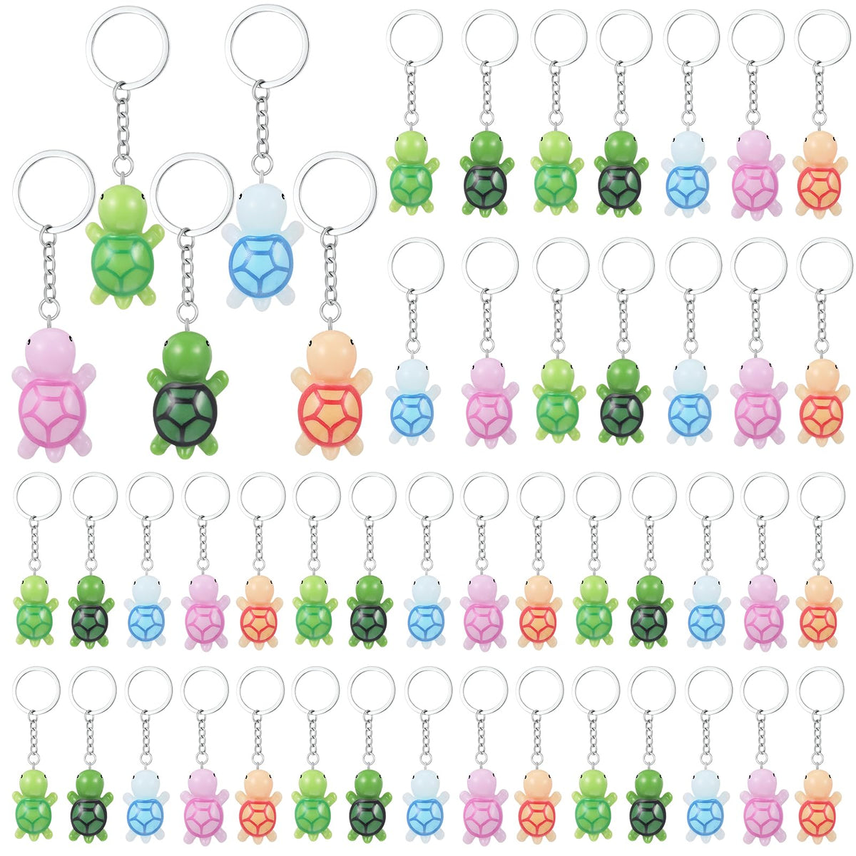Huquary 50 Pcs Multicolor Mini Turtle Keychain Bulk Party Favors Tiny Turtles Resin Figures Handbag Pendant Sea Turtle Figurine Charms Party Supplies