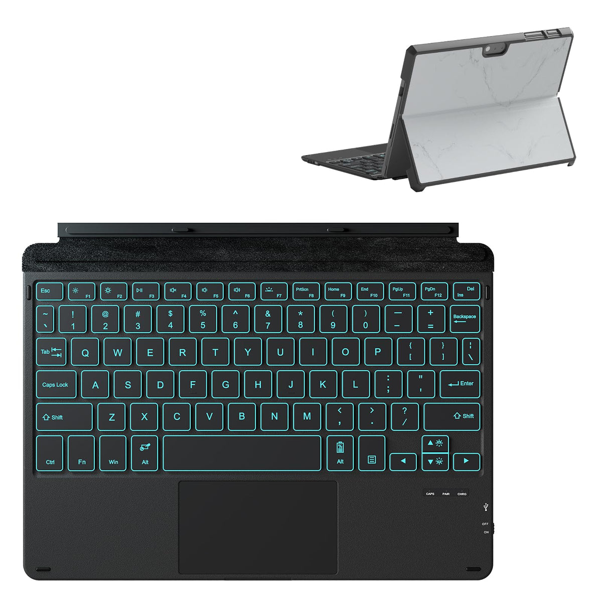 Qulose Keyboard Case for Surface Go 3 / Surface Go 2 / Surface Go, 7 Color Backlight Magnetic Detachable Bluetooth Keyboard with Trackpad, Rechargeable Keyboard for Surface Go - Black