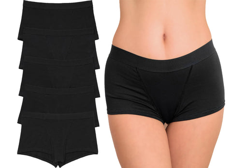 Nabtos Women Boxers Basic Cotton Boyshort Solid Color Panties Underwear Ladies Breathable Comfortable Briefs Pack 5, Black, M