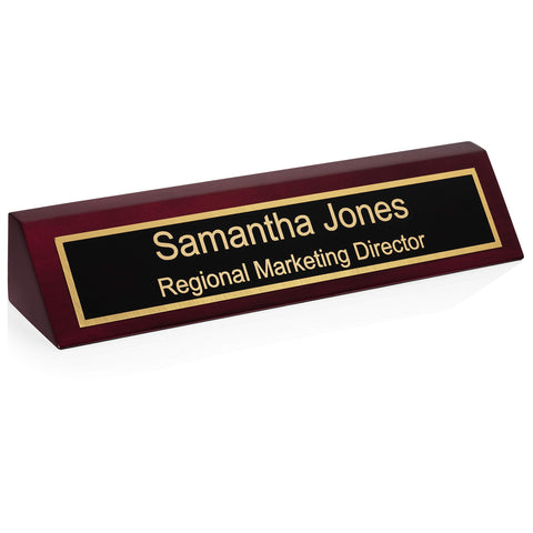 Providence Engraving Personalized Wood Desk Name Plate for Office with Custom Laser Engraved Piano Finish Desk Wedge in Rosewood, 2x10