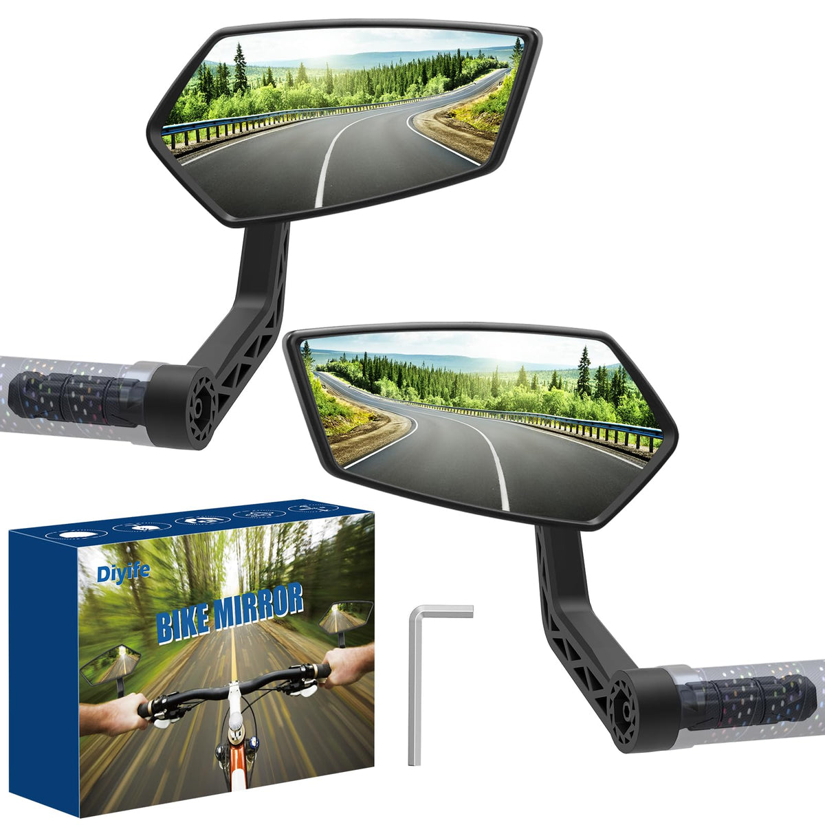 Diyife Bike Mirror, [2pcs, Pair] Bicycle Bar End Mirror HD Wide Angle, Large Bicycle Rear View Mirror, 360ÃƒÆ’Ã†â€™ÃƒÂ¢Ã¢â€šÂ¬Ã…Â¡ÃƒÆ’Ã¢â‚¬Å¡Ãƒâ€šÃ‚Â°Adjustable Explosion-Proof Bicycle Mirrors Fit Handlebar 17-21mm for MTB Scooter Motocycle