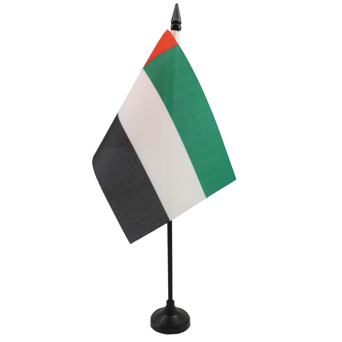 United Arab Emirates Table Flag 4'' x 6'' - Emirati Desk Flag 15 x 10 cm - Black plastic stick and base - AZ FLAG