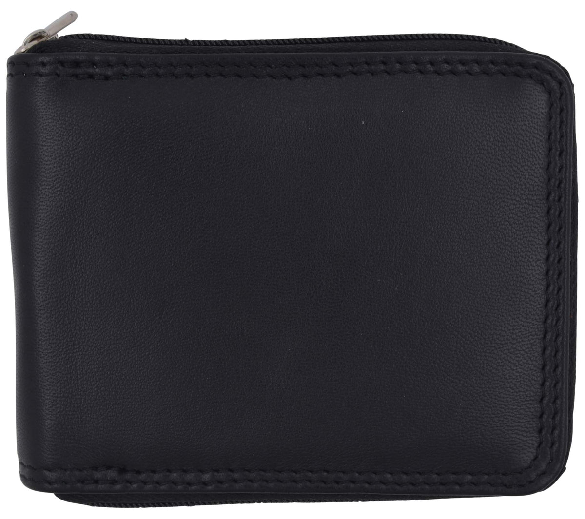 Swiss Marshall Men's Zipper RFID Blocking Premium Leather Zip-Around ID Bifold Wallet (Black)