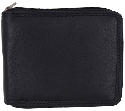 Swiss Marshall Men's Zipper RFID Blocking Premium Leather Zip-Around ID Bifold Wallet (Black)