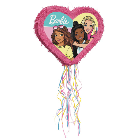 Unique Barbie Heart-Shaped Drum Pull Pinata, 19.69" - 1 Count | For Kids Birthdays & Events