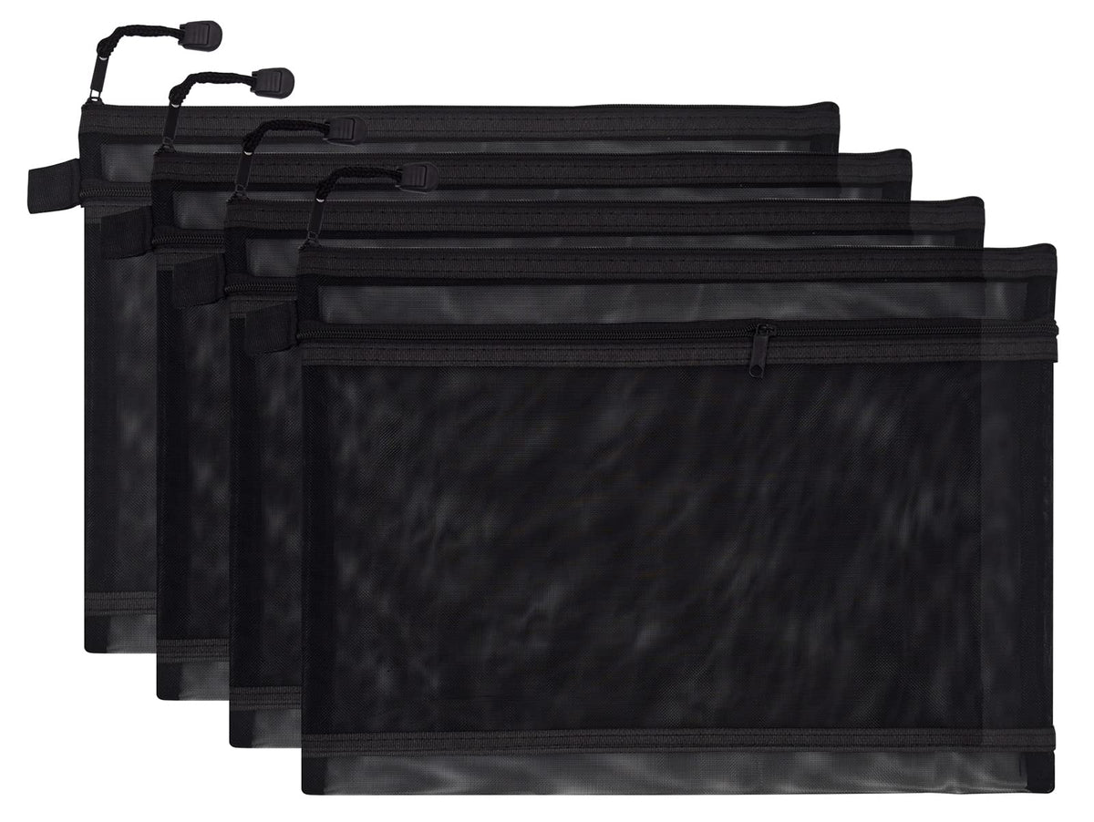 scicent Clear Pencil Case 4 Pcs for Exams Pen Pencil Stationery Storage Makeup Bag Travel Cosmetics Pouch- Pencil Case for Girls Boys Women, A5, Black