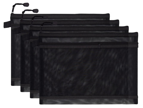 scicent Clear Pencil Case 4 Pcs for Exams Pen Pencil Stationery Storage Makeup Bag Travel Cosmetics Pouch- Pencil Case for Girls Boys Women, A5, Black