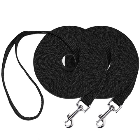ZUZUAN Dog/Puppy Obedience Recall Training Agility Lead - 30ft Training Leash - Great for Training, Play, Camping, or Backyard, 2 Packs Black Long Leash