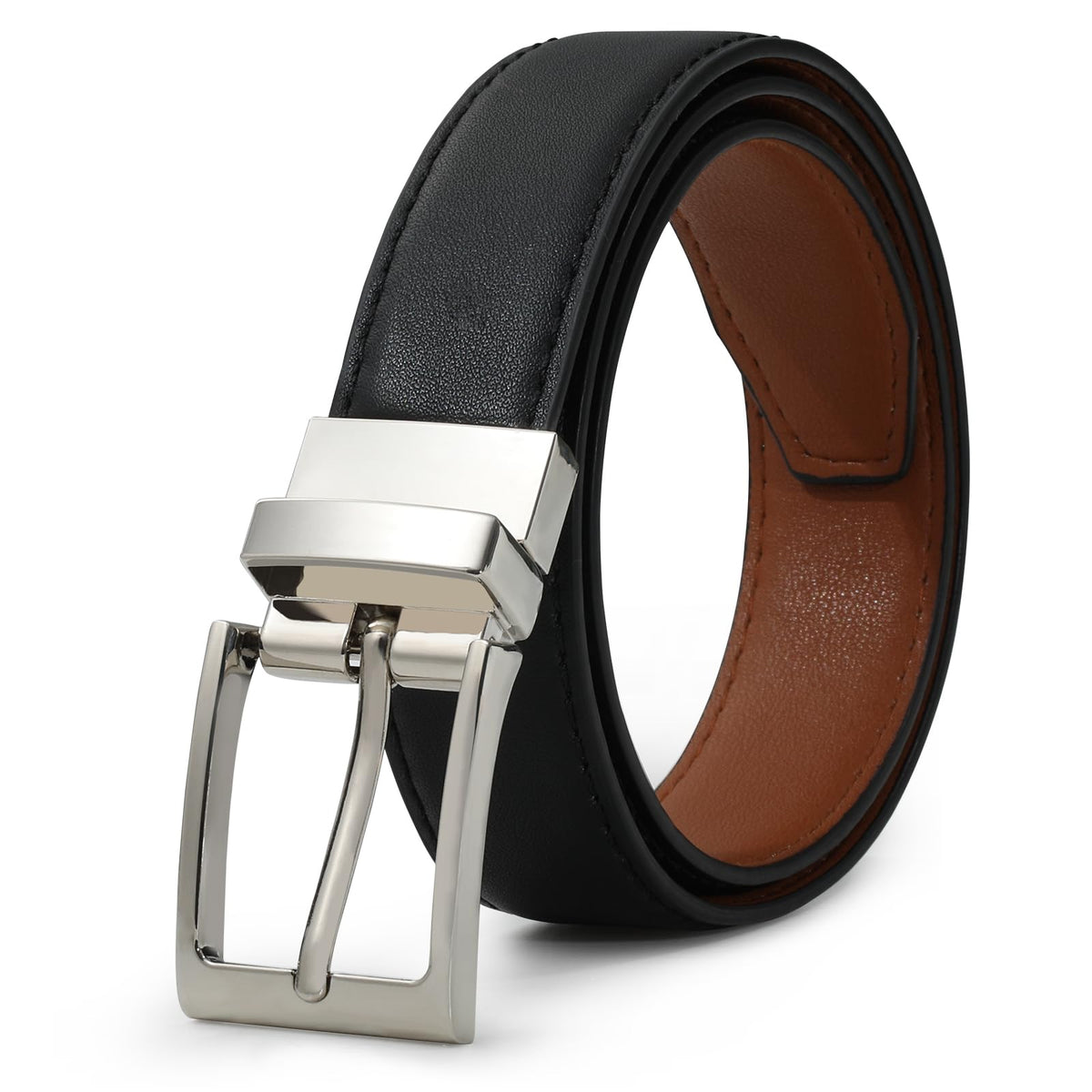 AWAYTR Reversible Kids Belts for Boys - Black and Brown Leather Belt for School Uniform Casual Jeans (90cm,Silver)