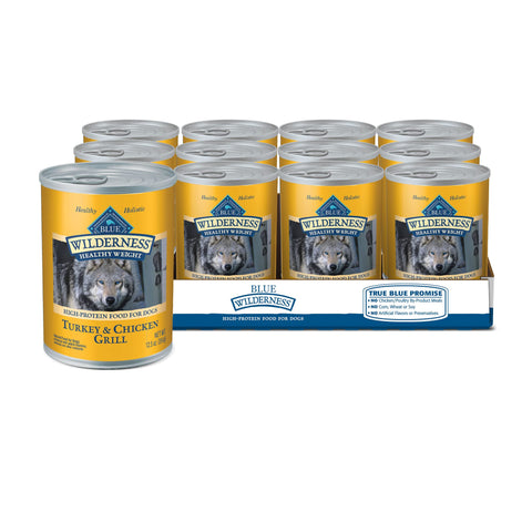 Blue Buffalo Wilderness High Protein, Natural Adult Healthy Weight Dog Wet Food, Turkey & Chicken Grill 12.5-oz cans (Pack of 12)