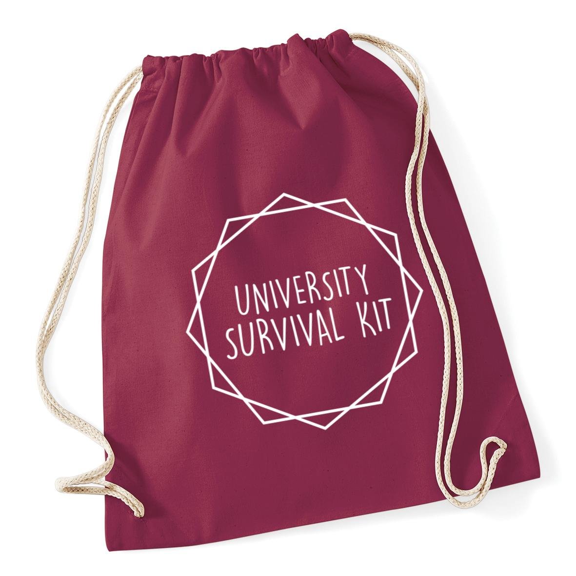 Hippowarehouse University Survival Kit Drawstring Cotton School Gym Bag 37cm x 46cm, 12 litres