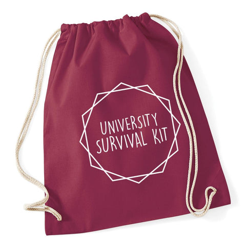 Hippowarehouse University Survival Kit Drawstring Cotton School Gym Bag 37cm x 46cm, 12 litres