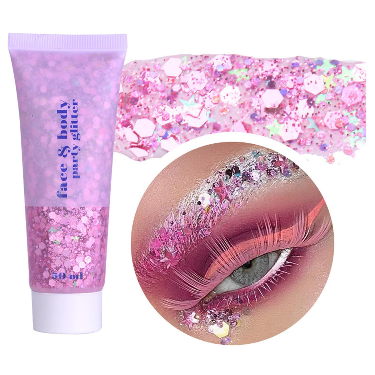 Holographic Body Glitter Gel - Cosmetic-Grade, Color Changing Halloween Glitter Makeup for Face, Body, and Hair, Safe and Easy to Use, Perfect for Festivals Parties (Pink)