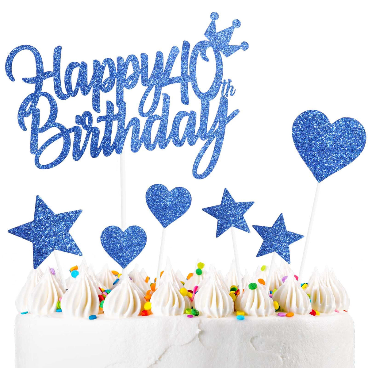 Personalised Happy 40th Birthday Cake Toppers Birthday Cake Decorations Blue for Boy Men Girl Women, Double Sided Glitter Cupcake Topper Cake Topper Kit 40 Years Birthday Party Cake Décor Supplies