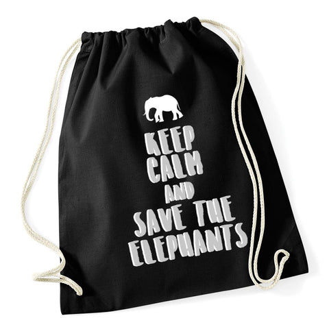 HippoWarehouse Keep calm and save the elephants Drawstring Cotton School Gym Kid Bag Sack 37cm x 46cm, 12 litres