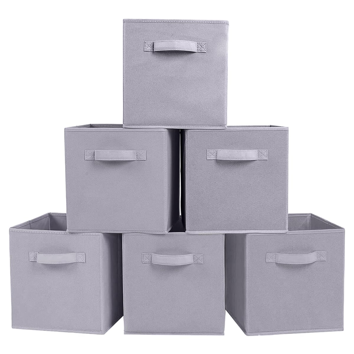 PowerKing Collapsible Storage Cubes with Handles, Fabric Foldable Bins for Closet Shelves, Durable Organization Storage Bins, 10.5'' x 11'' x 10.5'', 6 Pack, Light Grey