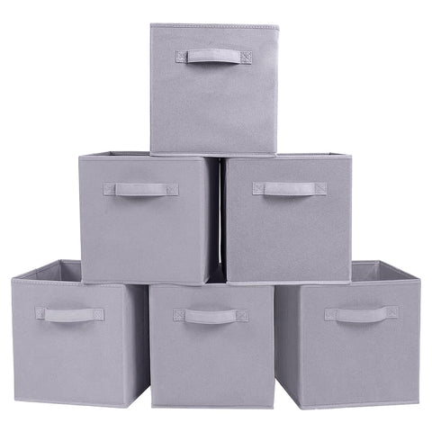 PowerKing Collapsible Storage Cubes with Handles, Fabric Foldable Bins for Closet Shelves, Durable Organization Storage Bins, 10.5'' x 11'' x 10.5'', 6 Pack, Light Grey