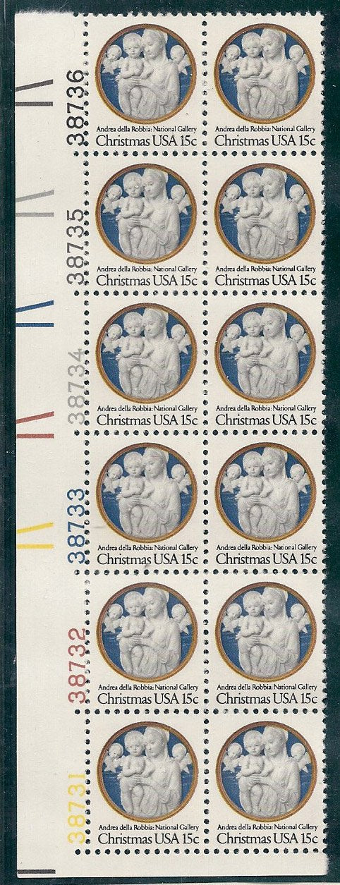 US 1978 Christmas Madonna Stamp Plate Block of 12 Stamps #1768