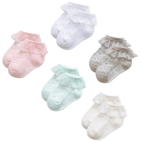 Durio Toddler Girl Ruffle Socks Girls Tutu Dress Socks Cute Frilly Lace Socks Toddler Socks Girls 4t-5t Baby Socks on Birthday Party A3 White&Beige&Pink&Blue&Grey 3-5T