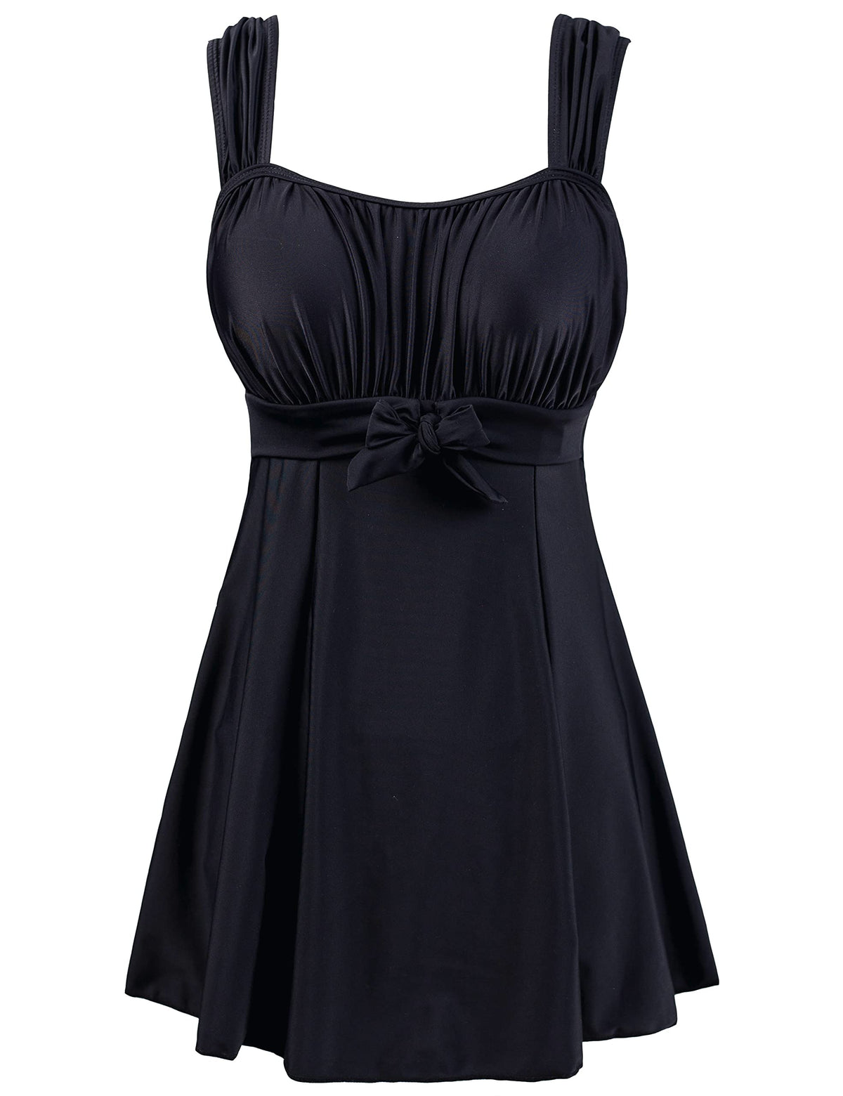 Wantdo Women's One-Piece Swim Dresses Plus Size Skirtini Tummy Control Swimsuits Summer Swimming Costume with Skirt Black 28-30