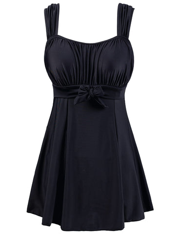 Wantdo Women's One-Piece Swim Dresses Plus Size Skirtini Tummy Control Swimsuits Summer Swimming Costume with Skirt Black 28-30