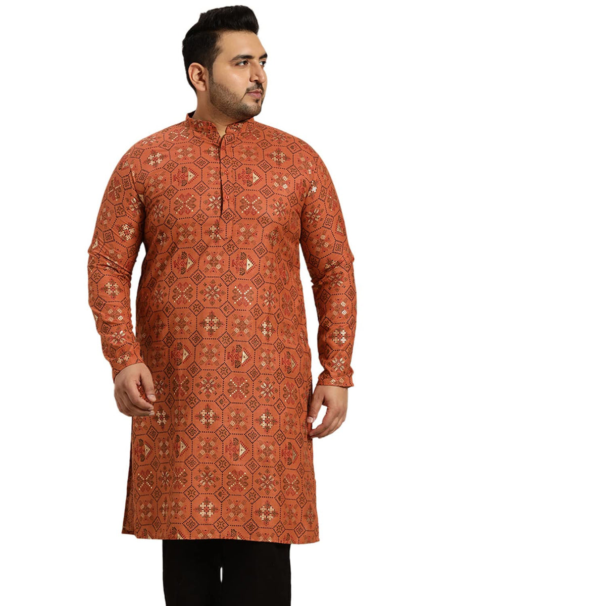 Sojanya Plus (Since 1958), Men's Cotton Linen Orange and Multi Printed Only Long Kurta