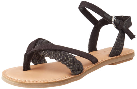 TOMS Women's Lexie Flat Sandal, Total Black, 5.5 US