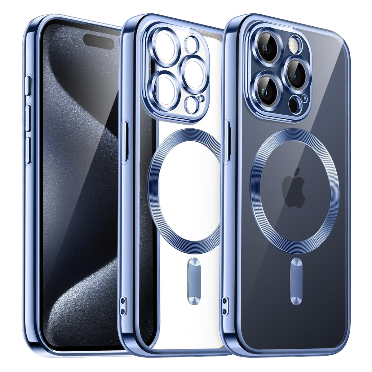 JETech Soft Clear Case for iPhone 15 Pro 6.1-Inch, Camera Lens Full Protection, Compatible with MagSafe Wireless Charging, Shockproof Electroplated TPU Phone Cover (Sierra Blue)