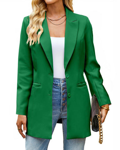 luvamia 2024 Blazers for Women Business Casual Long Blazer Jackets Dressy Work Professional Office Outfits Lapel Pockets Summer Blazers for Women Lightweight Kelly Green Size Large Size 12 Size 14