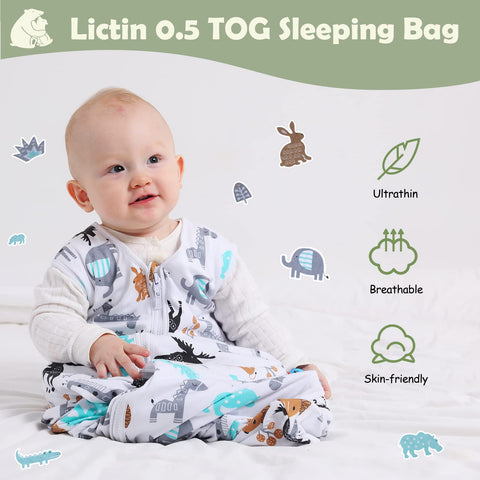Lictin Baby Sleeping Bag 0.5 Tog - Baby Wearable Blanket Sleeping Sack Baby 2pcs Baby Swaddle Sack Blanket Sack with Adjustable Length 90-110cm for Infant Toddler 18 to 36 Months