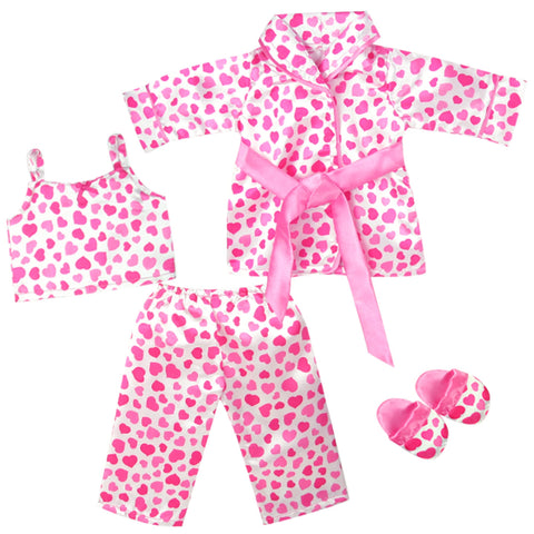 Sophia's 18" Doll 3 pc. Satin Heart Print Pajama Tank Top, Bottoms, Robe and Slippers