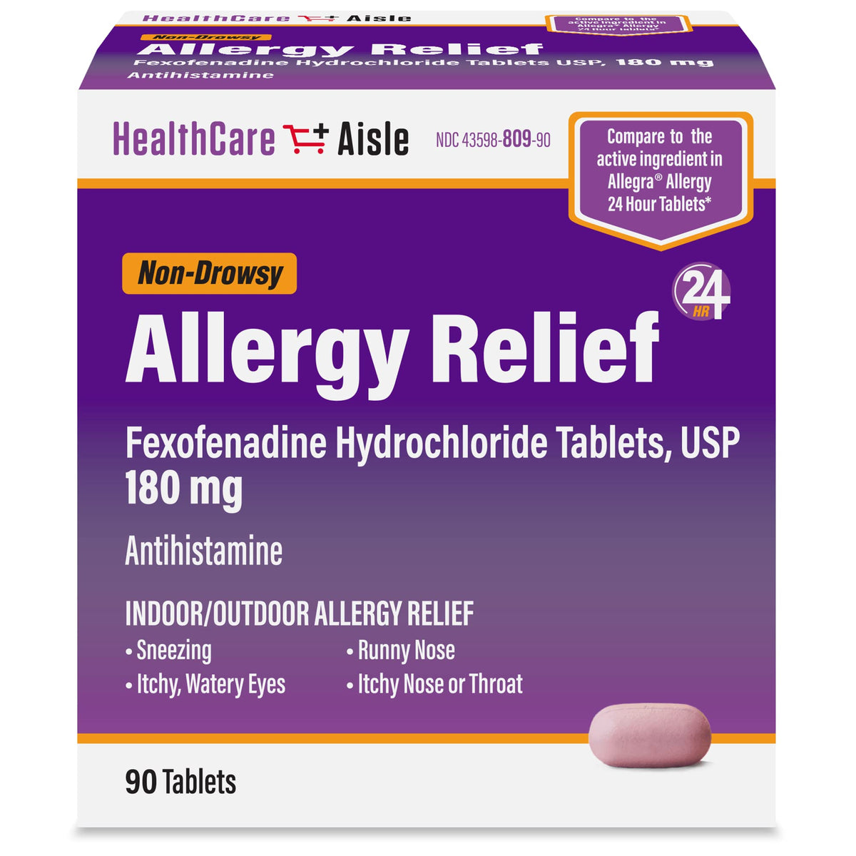 HealthCareAisle Allergy Relief - Fexofenadine Hydrochloride Tablets USP, 180 mg - 90 Tablets - Allergy Medication, Non-Drowsy 24-Hour Allergy Relief