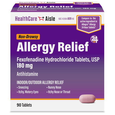 HealthCareAisle Allergy Relief - Fexofenadine Hydrochloride Tablets USP, 180 mg - 90 Tablets - Allergy Medication, Non-Drowsy 24-Hour Allergy Relief