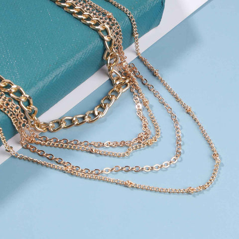 Yheakne Punk Layered Curb Chain Necklace Gold Satellite Chain Necklace Vintage Stacking Necklace Personalized Necklace Jewelry for Women and Girls