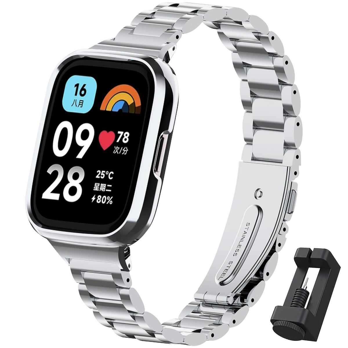 CHULN Strap Compatible with Xiaomi Redmi Watch 3 Active Bracelet, Stainless Steel Bracelet Exquisite Watch Strap for Xiaomi Redmi Watch 3 Active Strap