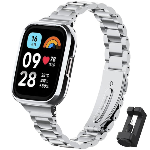 CHULN Strap Compatible with Xiaomi Redmi Watch 3 Active Bracelet, Stainless Steel Bracelet Exquisite Watch Strap for Xiaomi Redmi Watch 3 Active Strap