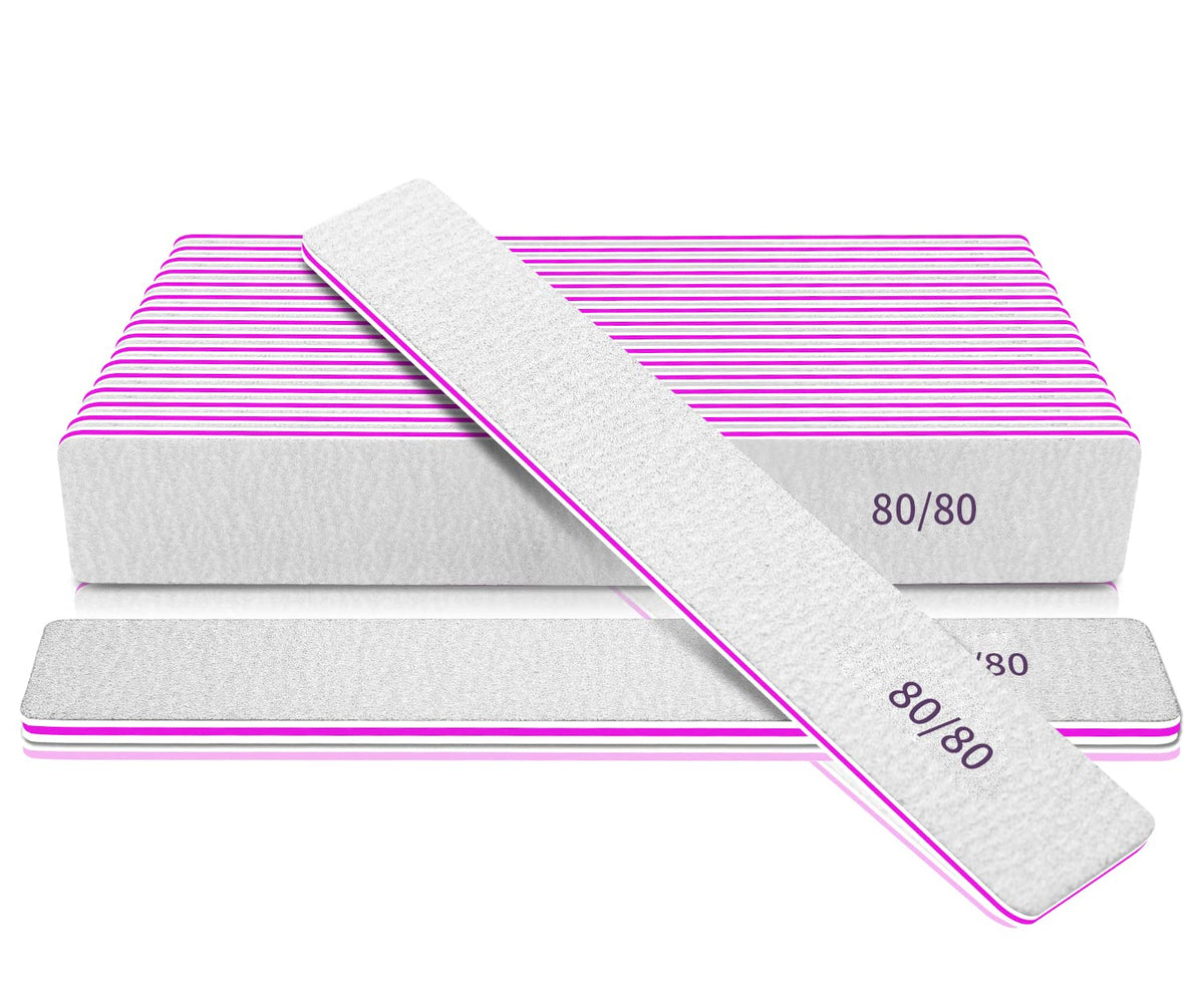 12 Pcs 80/80 Grit Nail Files, Emery Boards Nail File Double Sided, Coarse Nail File 80 Grits for Acrylic and Gel Nails, Professional File Nail Manicure Washable Square, Filers for Poly Nail Extension