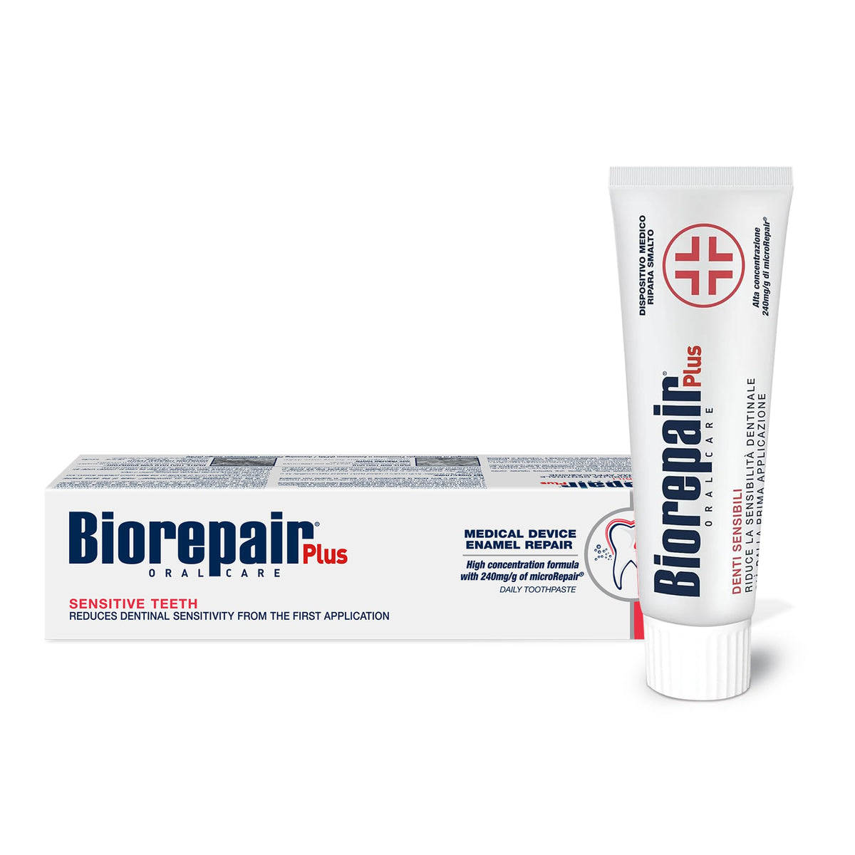 Biorepair Plus Sensitive Teeth Toothpaste - 240 mg/g microRepair Fluoride Free Hydroxypatite Toothpaste - Enamel Repair Toothpaste That Immediately Reduces Tooth Sensitivity