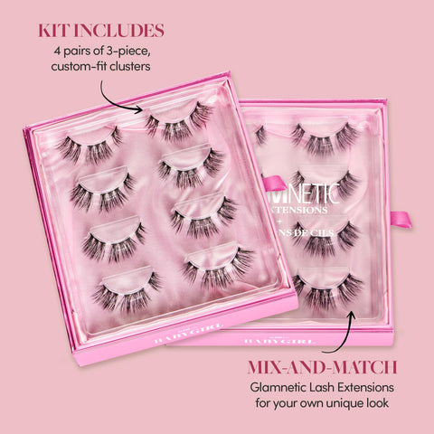 Glamnetic Lash Extensions | Babygirl | Professional At Home False Eyelash Extensions| Salon-Quality, High Volume, Faux Mink Lashes | 4 Sets of Lash Clusters