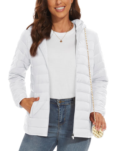 TAVCASEN Ladies Puffer Padded Jackets Casual Padded Down Jacket Lightweight Waterproof Coats Winter Outerwear Jackets,White,M