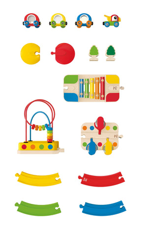 Hape E3815 Rainbow Sights & Sounds Toddler Wooden Railway, Multicolor
