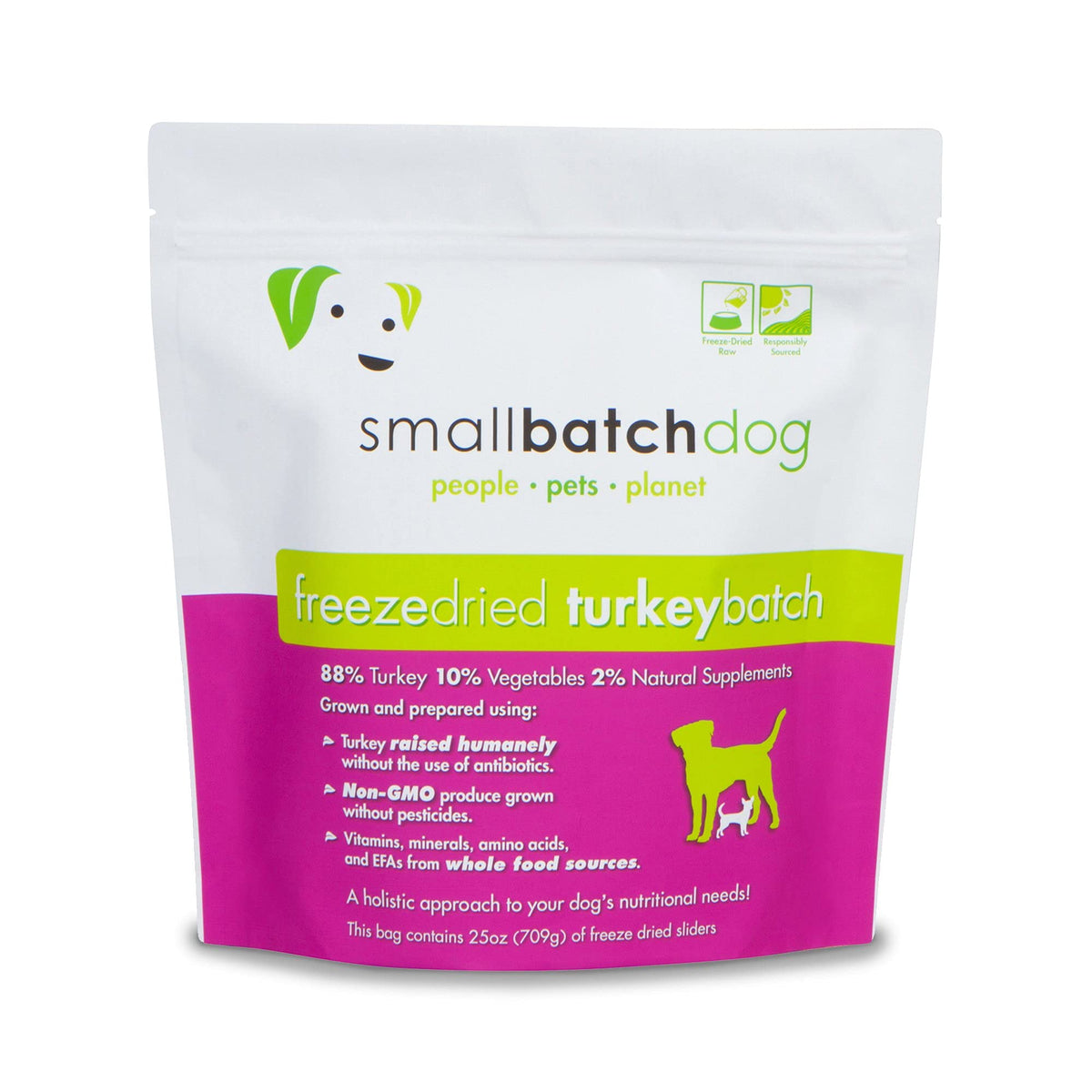 smallbatch Pets Freeze-Dried Premium Raw Food Diet for Dogs, 25oz, Turkey Recipe, Bulk Bag, Made in The USA, Organic Produce, Humanely Raised Meat, Hydrate and Serve Patties, Wholesome & Healthy