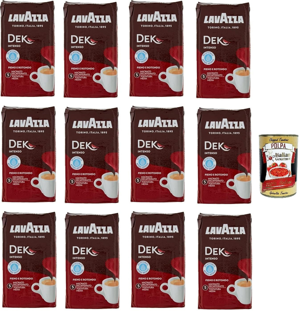 12 x LAVAZZA DEK Intenso Decaffeinated Ground Coffee 250g Italian Espresso