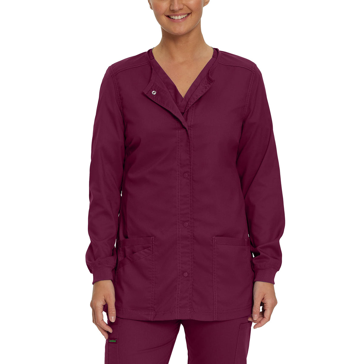 Landau Proflex Tailored Fit 3-Pocket Snap-Front Scrub Jacket for Women 3038 Wine MED